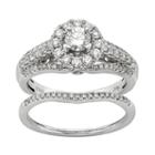 Igl Certified Diamond Halo Engagement Ring Set In 14k White Gold (1 Carat T.w.), Women's, Size: 6