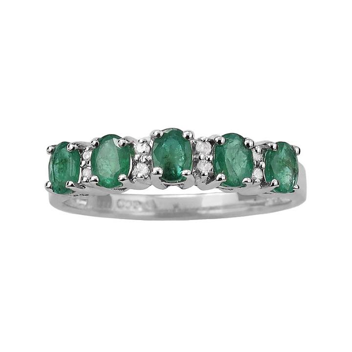 10k White Gold Emerald And Diamond Accent Ring, Women's, Size: 5, Green