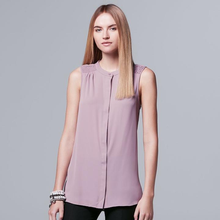Women's Simply Vera Vera Wang Smocked Shoulder Blouse, Size: Large, Med Purple