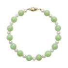14k Gold Jade And Freshwater Cultured Pearl Bracelet, Women's, Size: 7.50, Green