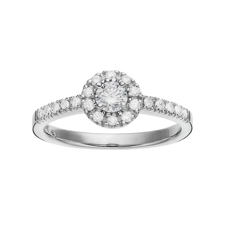 Round-cut Certified Diamond Frame Engagement Ring In 14k White Gold (1/2 Ct. T.w.), Women's, Size: 8