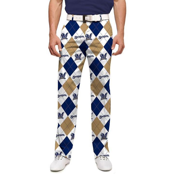 Men's Loudmouth Milwaukee Brewers Argyle Pants, Size: 40x32, White