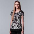 Women's Simply Vera Vera Wang Print Handkerchief-hem Tee, Size: Large, Grey (charcoal)