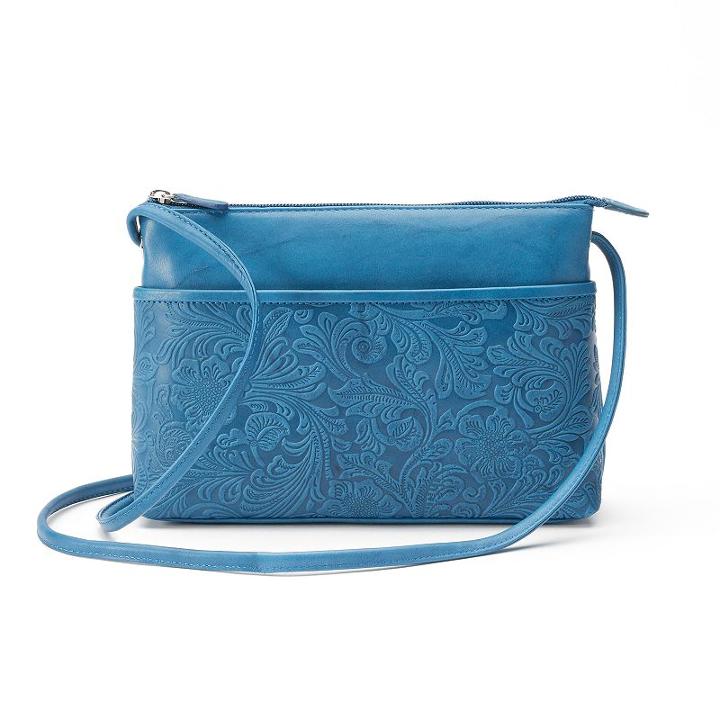 Ili Floral Embossed Leather Crossbody Bag, Women's, Blue