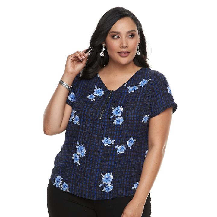 Plus Size Apt. 9&reg; Zipper-front Georgette Top, Women's, Size: 1xl, Med Blue