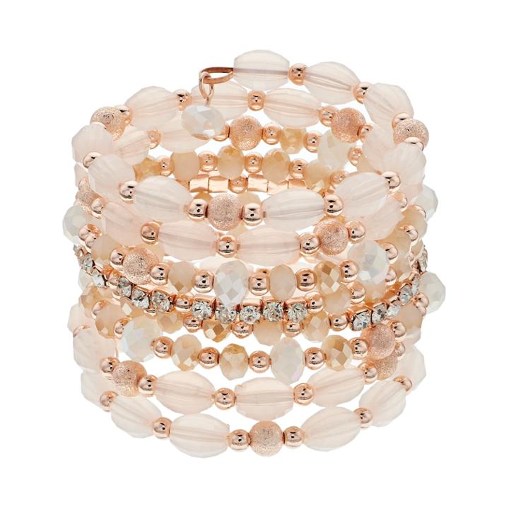 Simulated Crystal & Bead Coil Bracelet, Women's, Light Pink