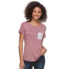 Juniors' Neon Soul Printed & Striped Pocket Tee, Teens, Size: Large, Brt Pink