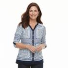 Women's Croft & Barrow&reg; Printed Shirred-shoulder Shirt, Size: Medium, Light Blue
