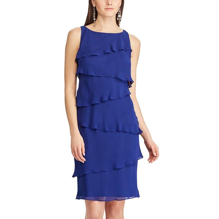 Petite Chaps Tiered Georgette Sheath Dress, Women's, Size: 10 Petite, Blue