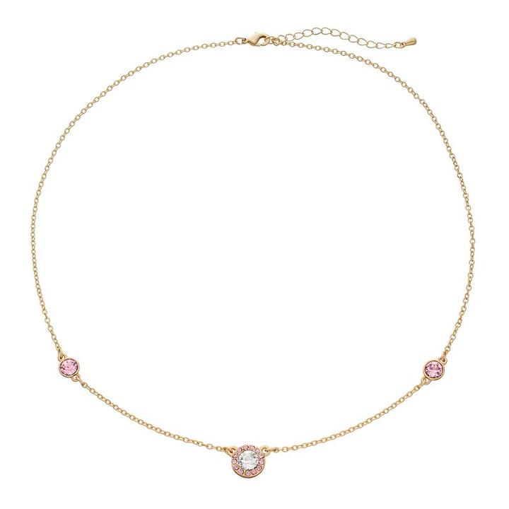 14k Gold Plated Crystal Halo Station Necklace, Women's, Pink