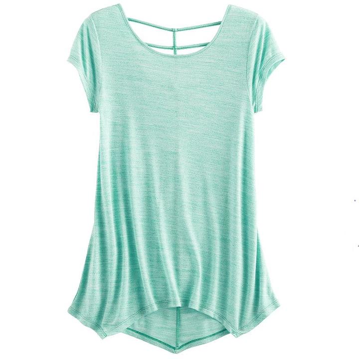 Girls 7-16 & Plus Size So&reg; Space-dyed Cageback Handkerchief Hem Legging Tee, Size: 16, Turquoise/blue (turq/aqua)