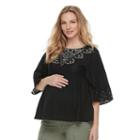 Maternity A:glow Embroidered Peasant Top, Women's, Size: Xxl-mat, Black
