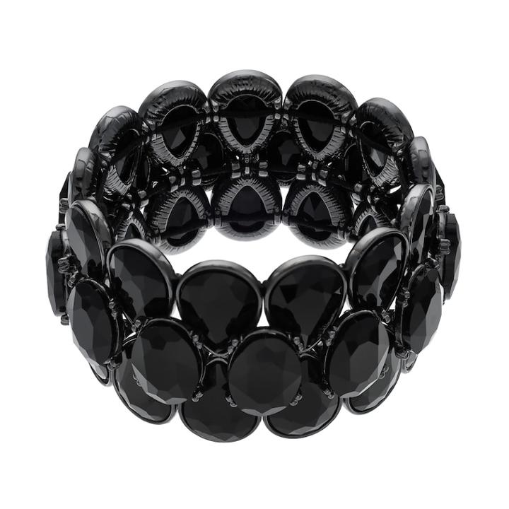 Tiered Stone Stretch Bracelet, Women's, Black