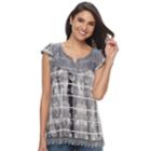Women's Apt. 9&reg; Lace Yoke Tie-dye Top, Size: Small, Oxford