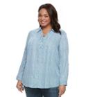Plus Size Croft & Barrow&reg; Printed Lace-up Shirt, Women's, Size: 1xl, Light Blue