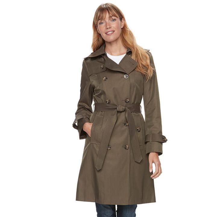 Women's Tower By London Fog Hooded Trench Coat, Size: Medium, Med Green