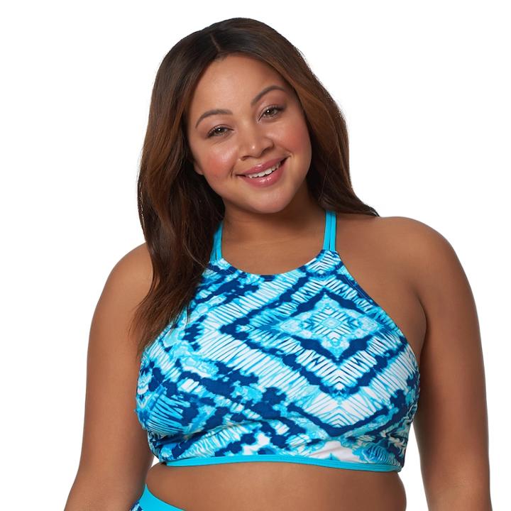 Plus Size Pink Envelope High-neck Bikini Top, Women's, Size: 1xl, Med Green