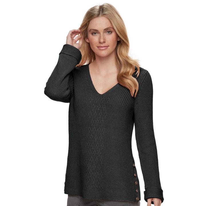Women's Sonoma Goods For Life&trade; Button Accent V-neck Sweater, Size: Medium, Dark Grey