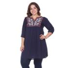 Plus Size White Mark Embroidered Smock Dress, Women's, Size: 1xl, Blue (navy)