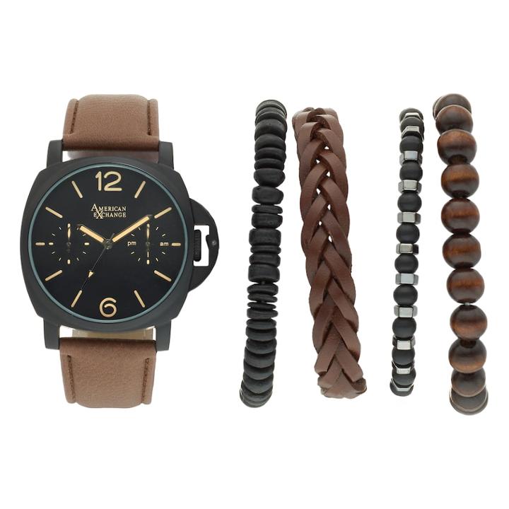 Men's American Exchange Watch & Bracelet Set, Size: Large, Brown