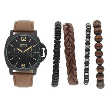 Men's American Exchange Watch & Bracelet Set, Size: Large, Brown