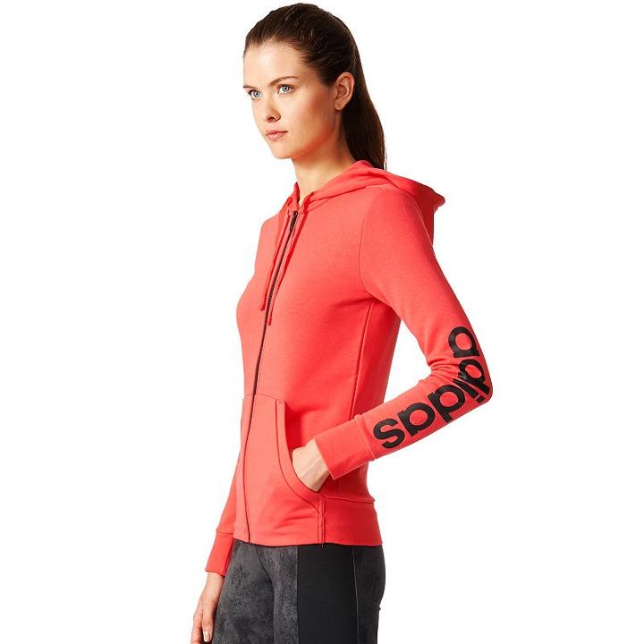 Women's Adidas Essential Linear Logo Fz Hoodie, Size: Xs, Med Pink