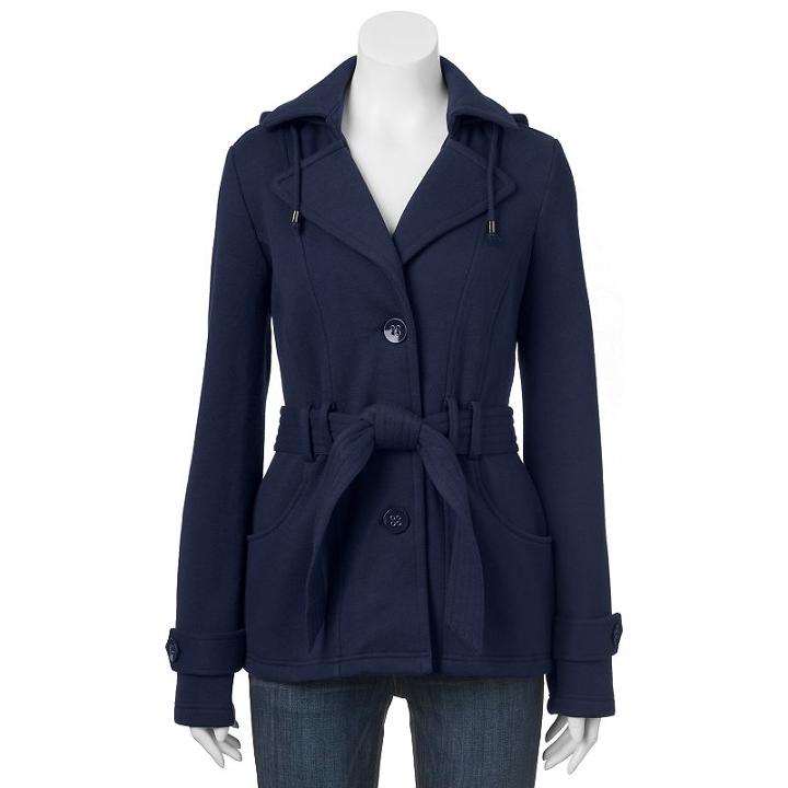 Juniors' Sebby Fleece Trench Coat, Girl's, Size: Xl, Dark Blue
