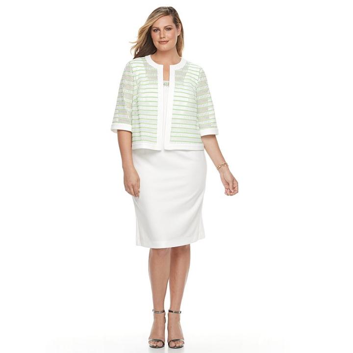 Plus Size Maya Brooke Embellished Sheath Dress & Striped Jacket Set, Women's, Size: 22 W, Green Oth