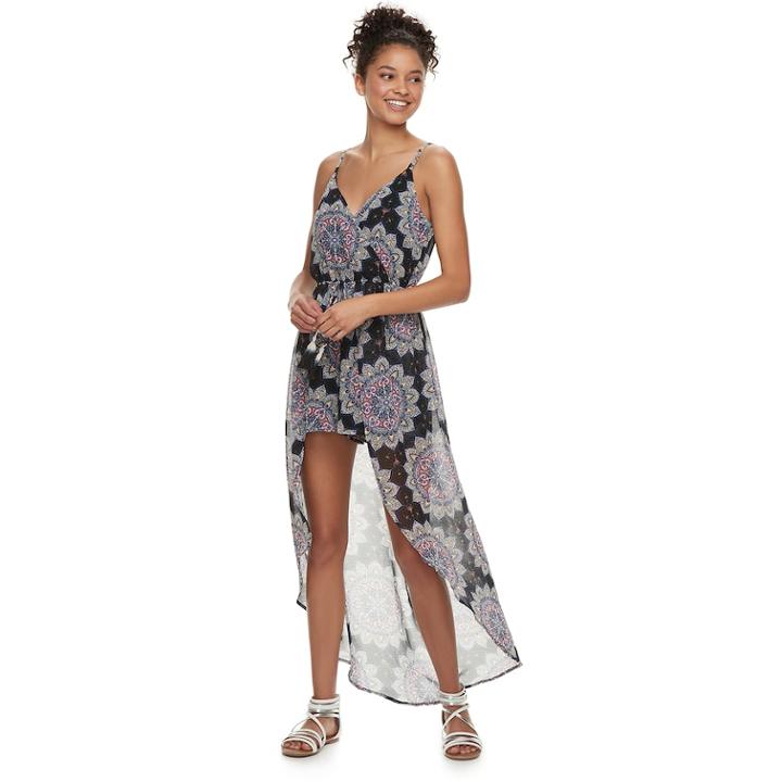 Juniors' Lily Rose High-low Maxi Romper, Teens, Size: Xs, Black Pink Print