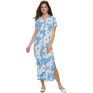 Petite Suite 7 Tropical Print Short Sleeve Maxi Dress, Women's, Size: 4 Petite, Blue