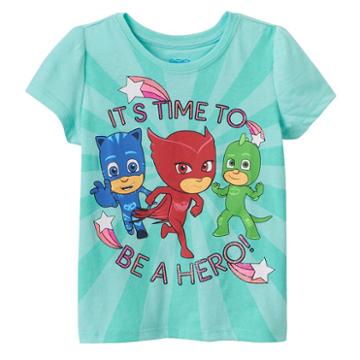 Girls 4-6x Pj Masks It's Time To Be A Hero Owlette, Gekko & Catboy Glitter Graphic Tee, Girl's, Size: 4, Green Oth
