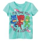 Girls 4-6x Pj Masks It's Time To Be A Hero Owlette, Gekko & Catboy Glitter Graphic Tee, Girl's, Size: 4, Green Oth