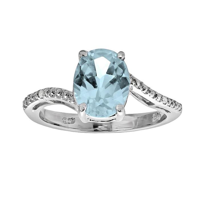 Sterling Silver Lab-created Aquamarine And Diamond Accent Oval Ring, Women's, Size: 6, Blue