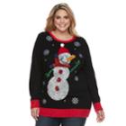 Plus Size Fashion Avenue Us Sweaters Applique Ugly Christmas Sweater Tunic, Women's, Size: 1xl, Black