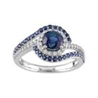 14k White Gold Sapphire & 1/4 Carat T.w. Diamond Bypass Engagement Ring, Women's, Size: 5, Blue
