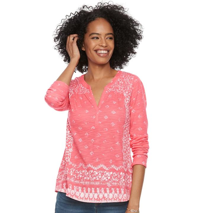 Petite Sonoma Goods For Life&trade; Printed Splitneck Tee, Women's, Size: M Petite, Med Pink