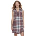 Juniors' So&reg; Lace-up Plaid Shirt Dress, Teens, Size: Xs, Dark Pink