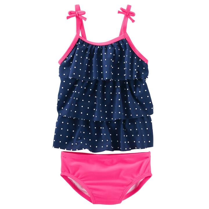 Girls 4-8 Oshkosh B'gosh&reg; Polka-dot Tiered Tankini Top & Bottoms Swimsuit Set, Size: 6-6x, Indigo Blue Dot