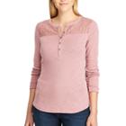 Women's Chaps Lace-trim Henley Shirt, Size: Small, Pink