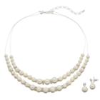 Simulated Pearl Double Strand Necklace & Drop Earring Set, Women's, White Oth