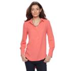 Women's Dana Buchman Button-down Crepe Blouse, Size: Small, Lt Orange