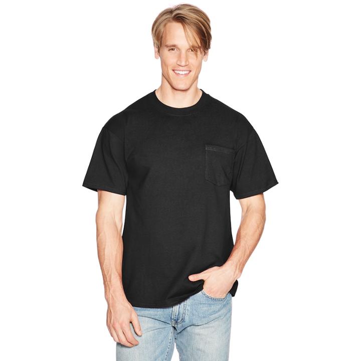 Men's Hanes Beefy Crewneck Pocket Tee, Size: Small, Black