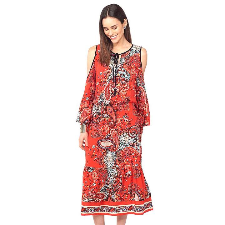 Women's Indication By Eci Cold-shoulder Paisley Dress, Size: Xl, Red