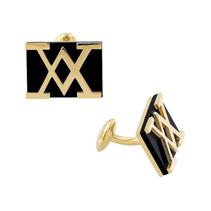 V19.69 Italia Men's 18k Gold Over Silver Onyx Cuff Links, Black