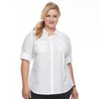 Plus Size Croft & Barrow&reg; Roll-tab Woven Shirt, Women's, Size: 1xl, White