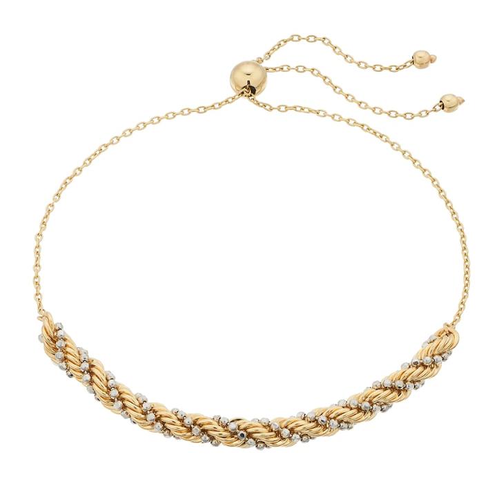 Two Tone 14k Gold Rope Chain Bolo Bracelet, Women's