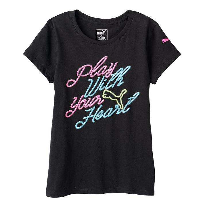 Girls 7-16 Puma Logo Sleeve Graphic Tee, Girl's, Size: Xl, Black