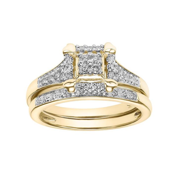 Cherish Always 10k Gold 1/3 Carat T.w. Diamond Square Engagement Ring Set, Women's, Size: 7.50, White