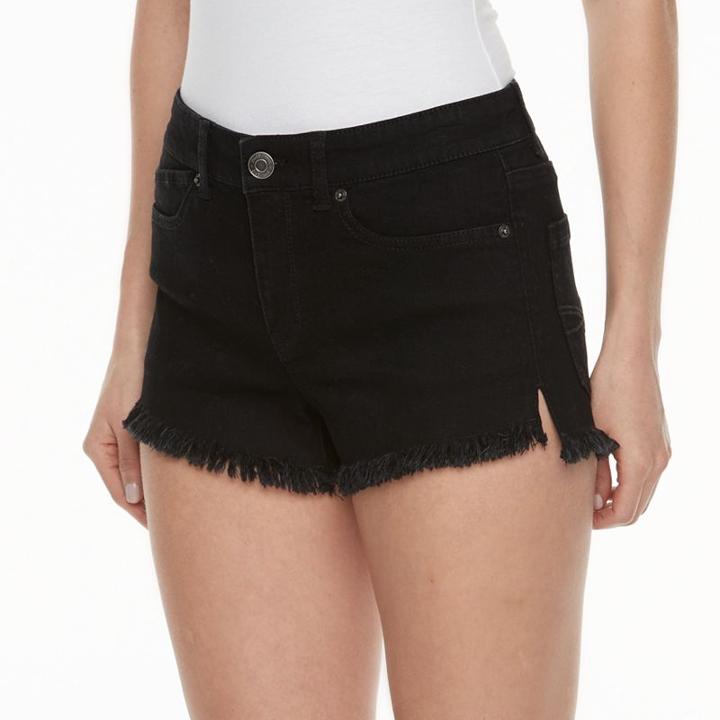 Juniors' Mudd&reg; Fray Hem Jean Shortie Shorts, Girl's, Size: 7, Black