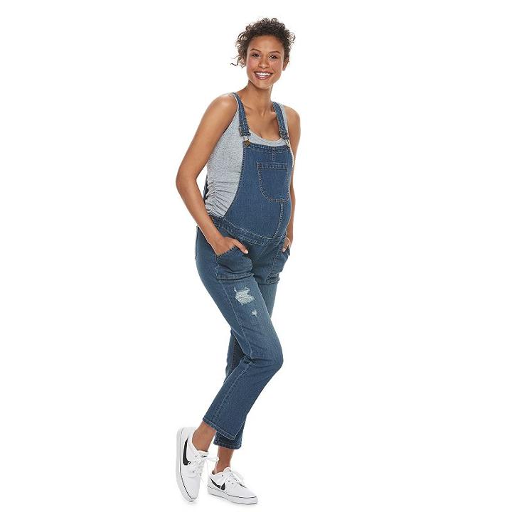 Maternity A:glow Distressed Jean Overalls, Women's, Size: L-mat, Med Blue